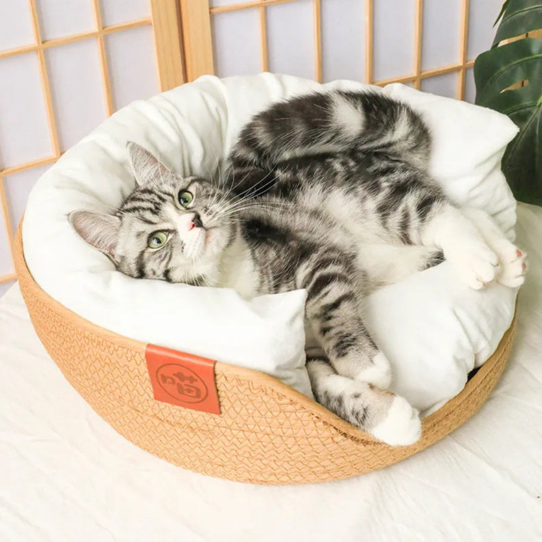 Cama de bambu artesanal sustentável para gatos