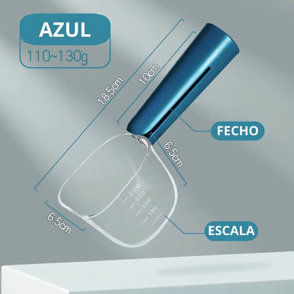 Colher medidora 2 em 1 com fecho azul