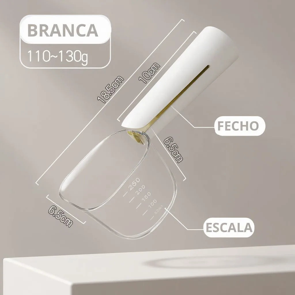 Colher medidora 2 em 1 com fecho branca