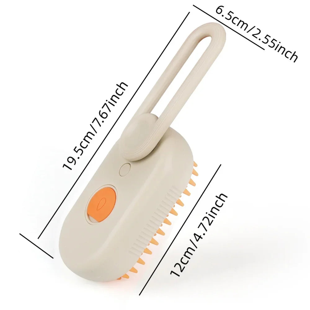 Escova massageadora com cerdas de silicone e vapor para pets bege
