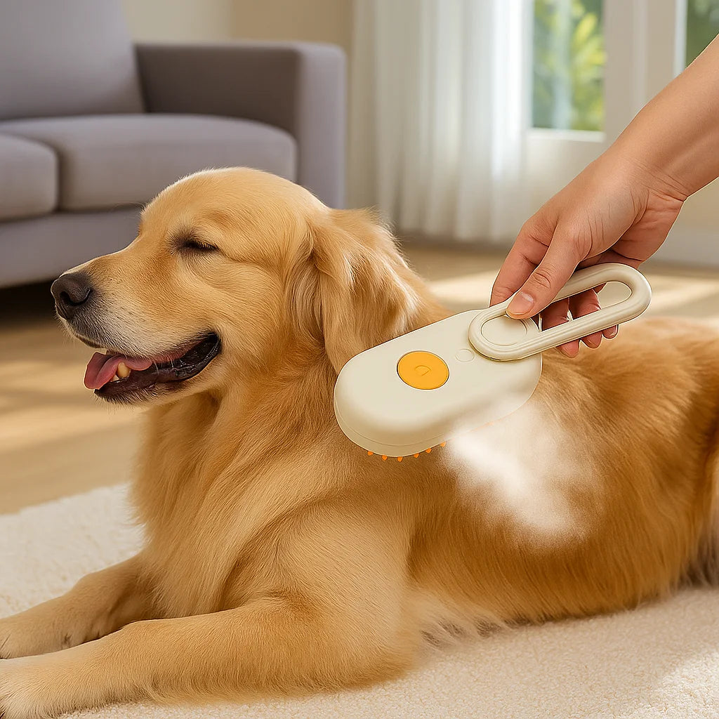 Escova massageadora com cerdas de silicone e vapor para pets