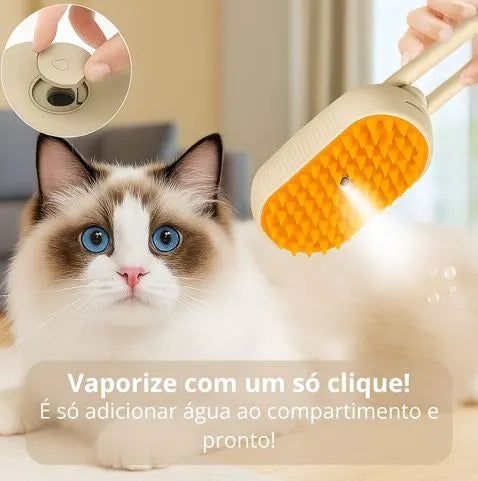 Escova pet com vapor e massagem portátil USB para cães e gatos