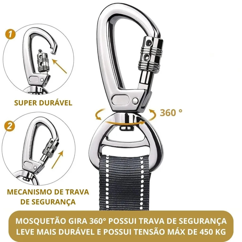 Guia multiuso antipuxao com mosquetão, trava de segurança e durável