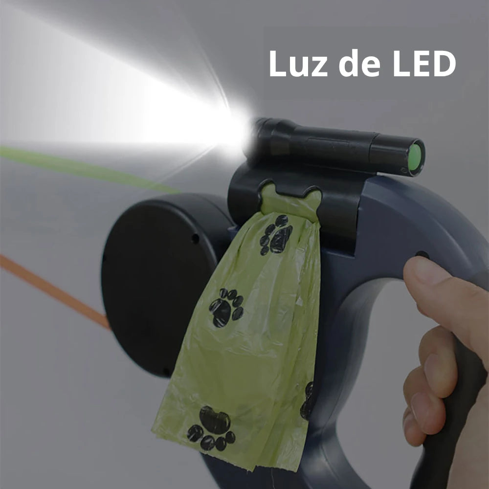 Guia de passeio com LED e suporte higiênico para cães