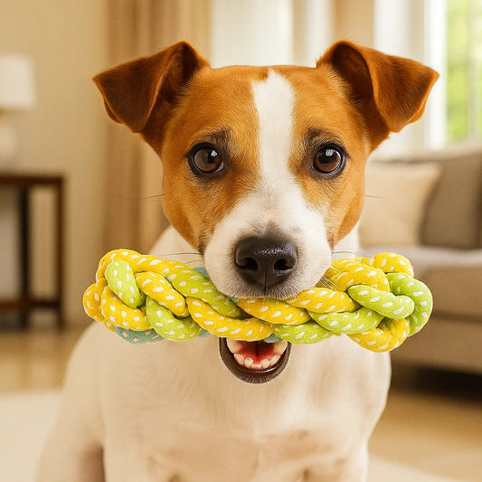 Mordedor de corda colorido para cães em algodão trançado