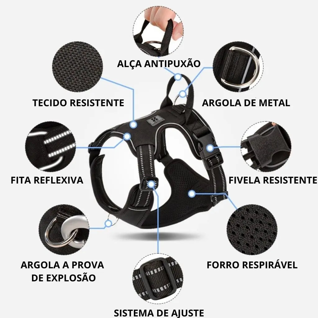 Peitoral anti-puxão para cães ajustável alta qualidade resistente