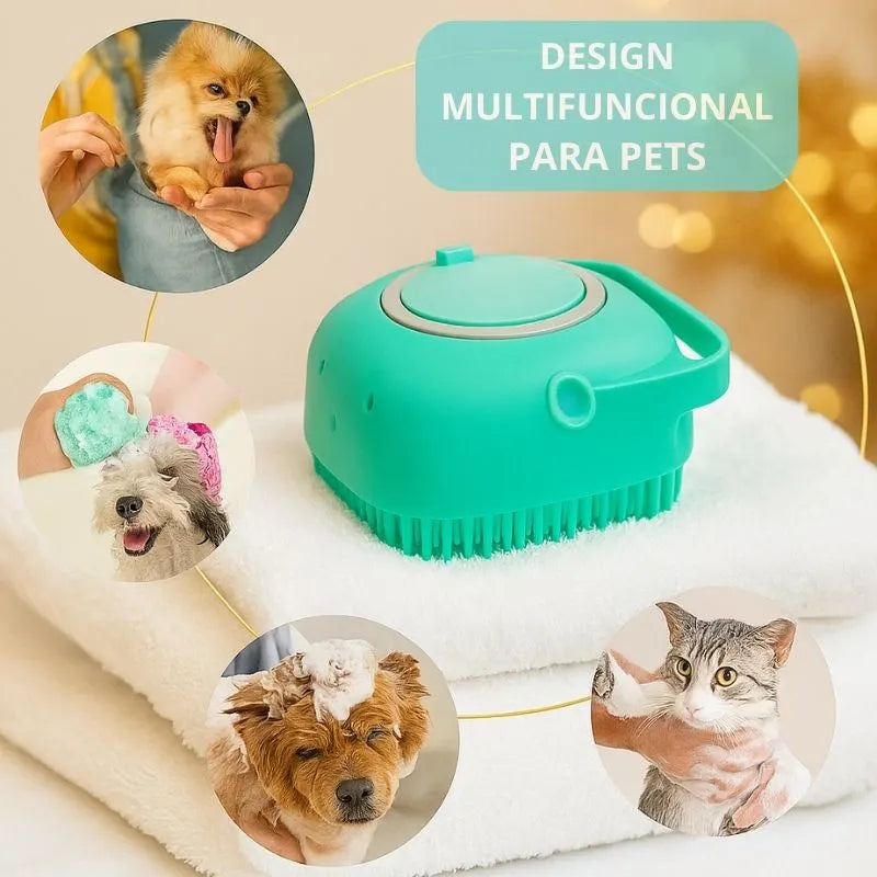 Escova pet prática com dispenser para shampoo