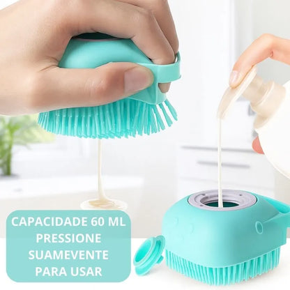 Escova de banho pet com dispenser de shampoo para cães e gatos