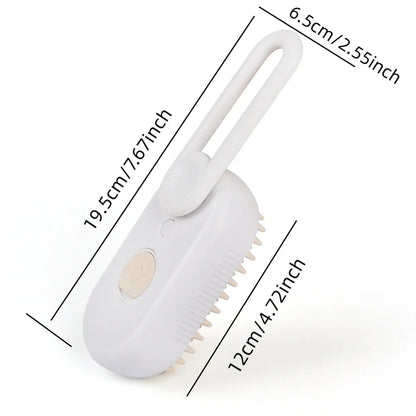 Escova massageadora com cerdas de silicone e vapor para pets branca