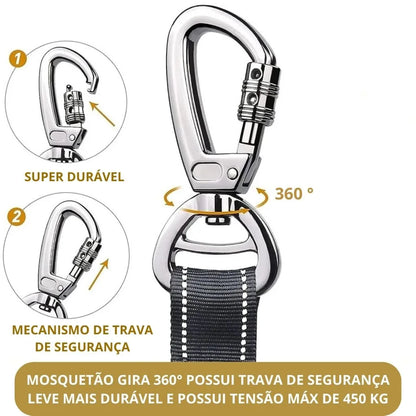 Guia multiuso antipuxao com mosquetão, trava de segurança e durável