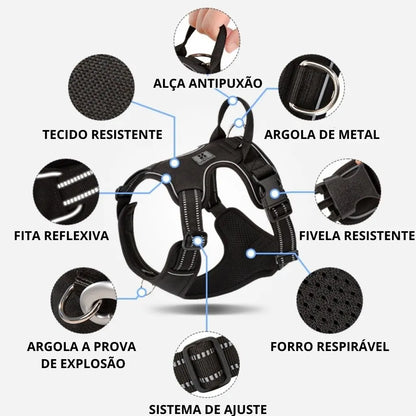 Peitoral anti-puxão para cães ajustável alta qualidade resistente